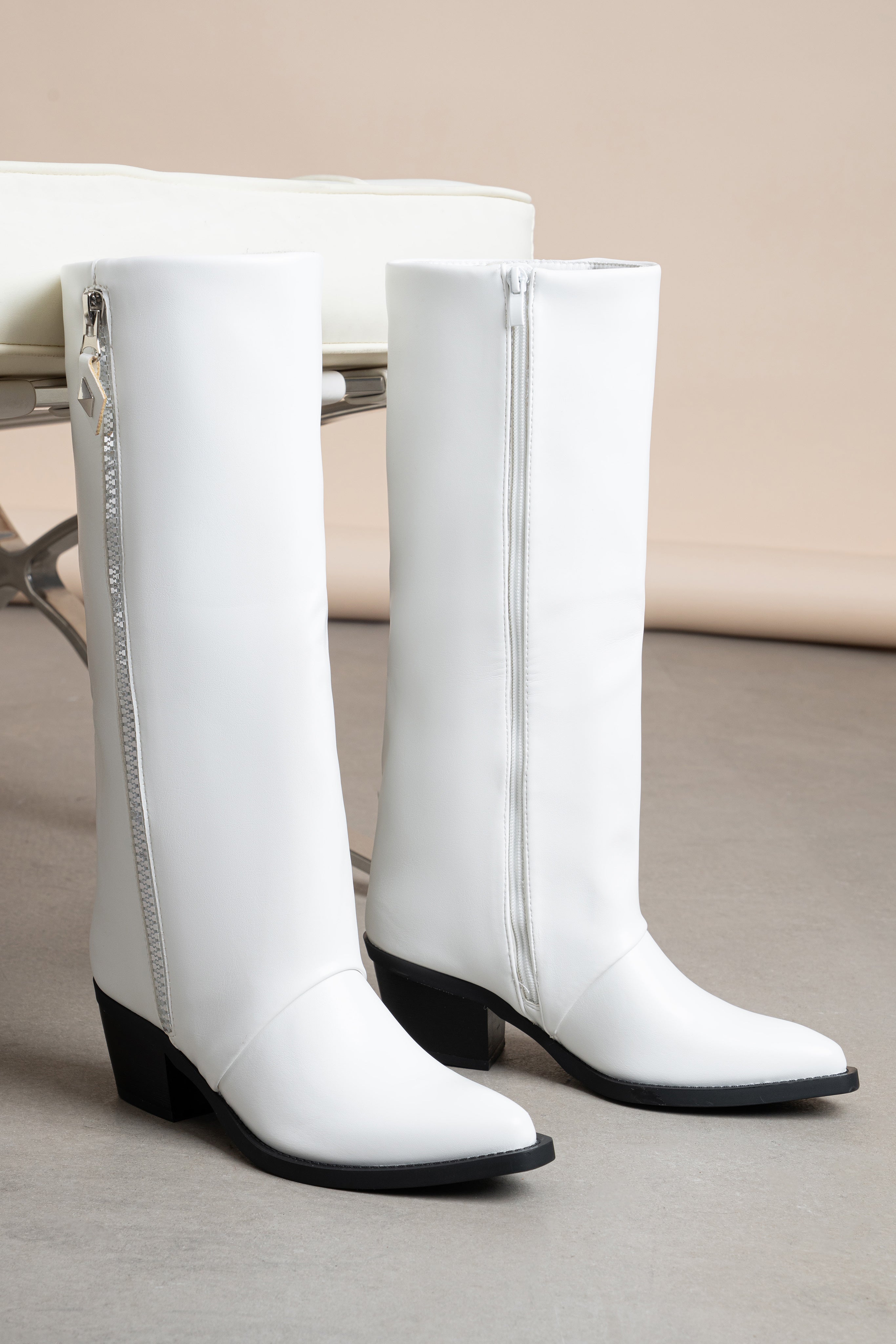 Bottes hautes talons cubain à zip