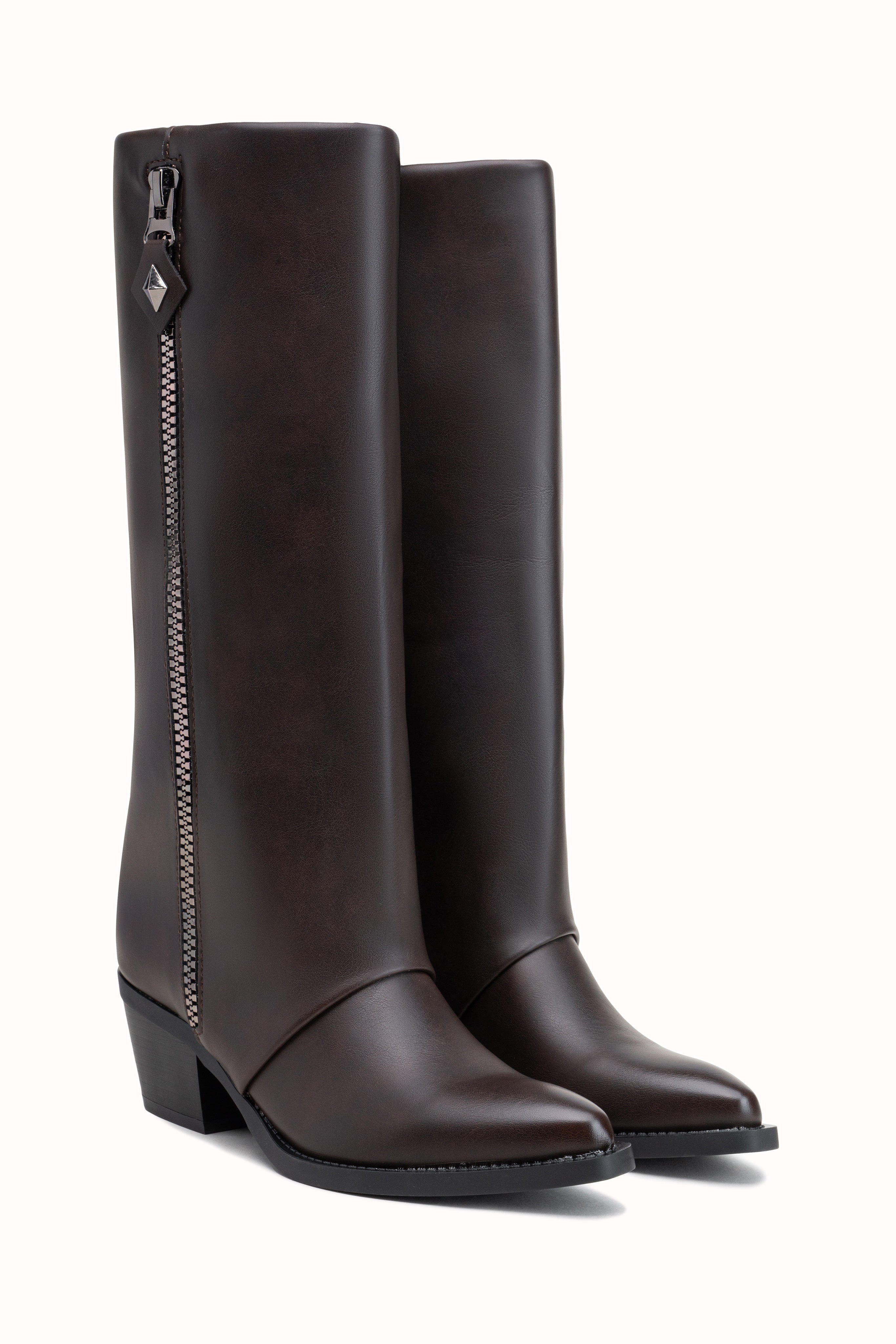 Bottes hautes talons cubain à zip