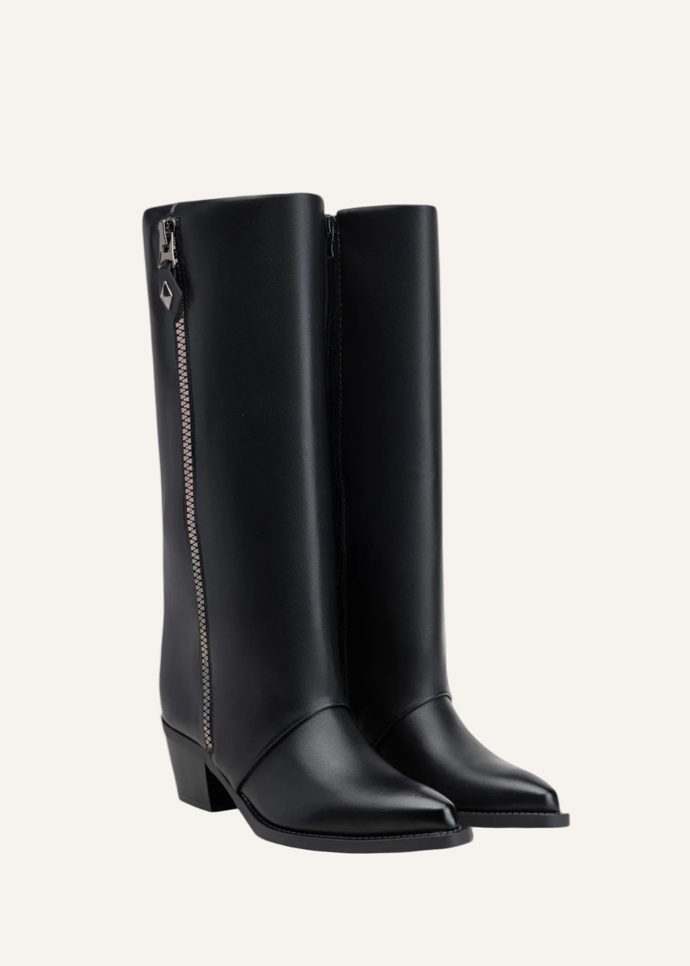 Bottes hautes talons carrés à zip