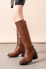 Bottes hautes talons carrés à boucles
