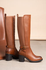 Bottes hautes talons carrés à boucles