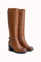 Bottes hautes talons carrés à boucles