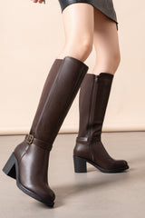 Bottes hautes talons carrés à boucles