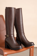 Bottes hautes talons carrés à boucles