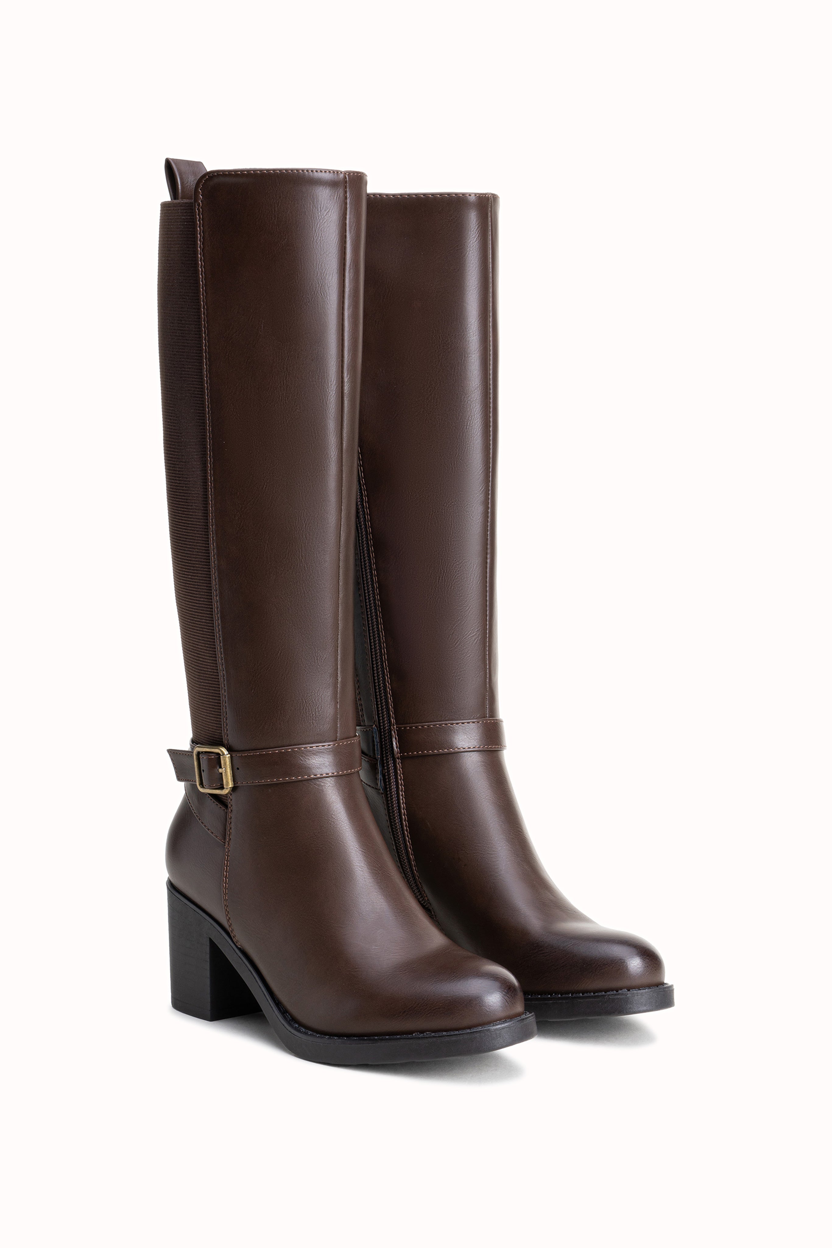 Bottes hautes talons carrés à boucles