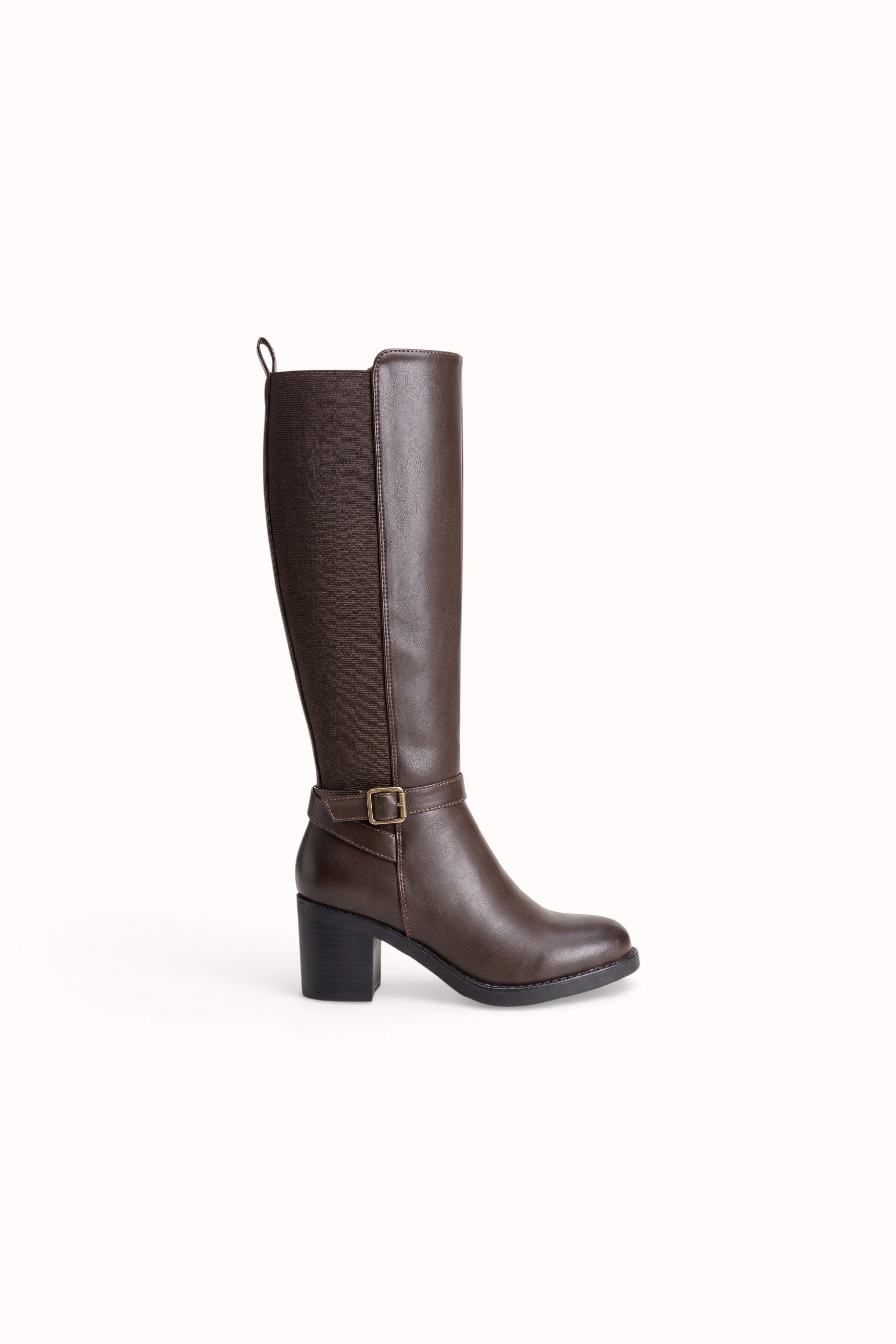 Bottes hautes talons carrés à boucles