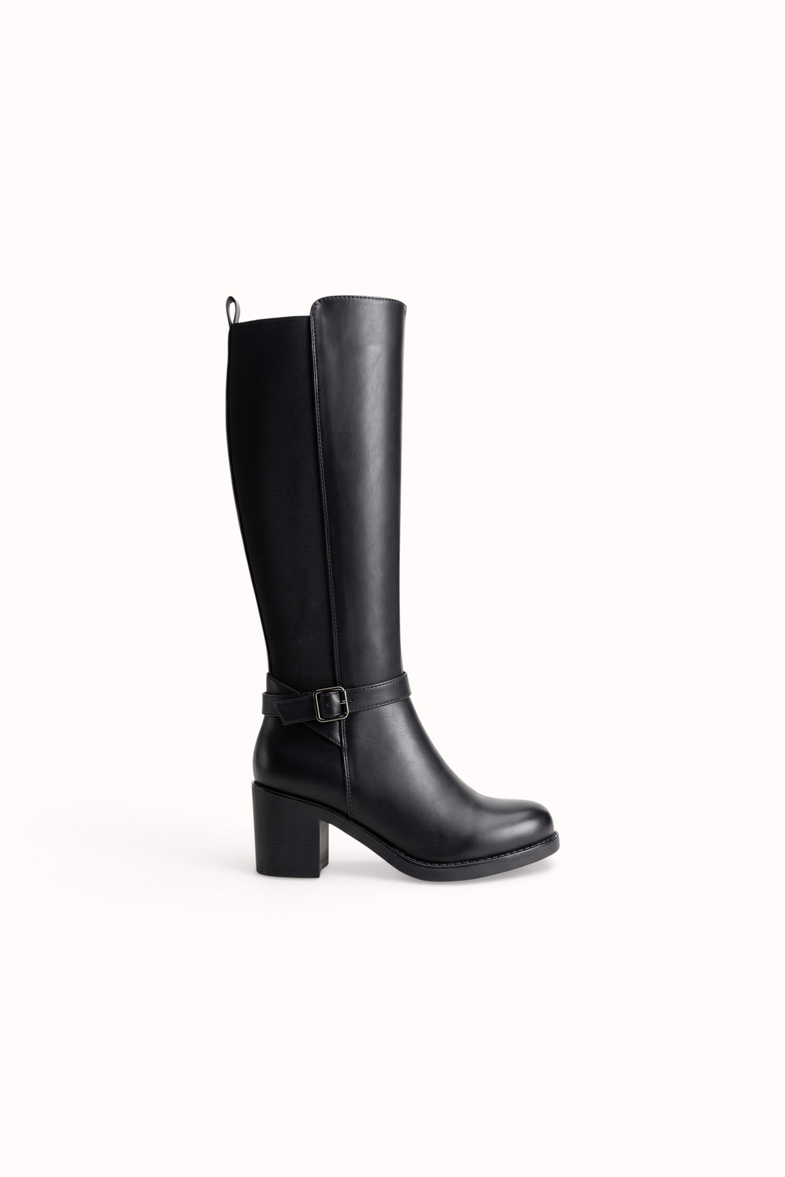 Bottes hautes talons carrés à boucles