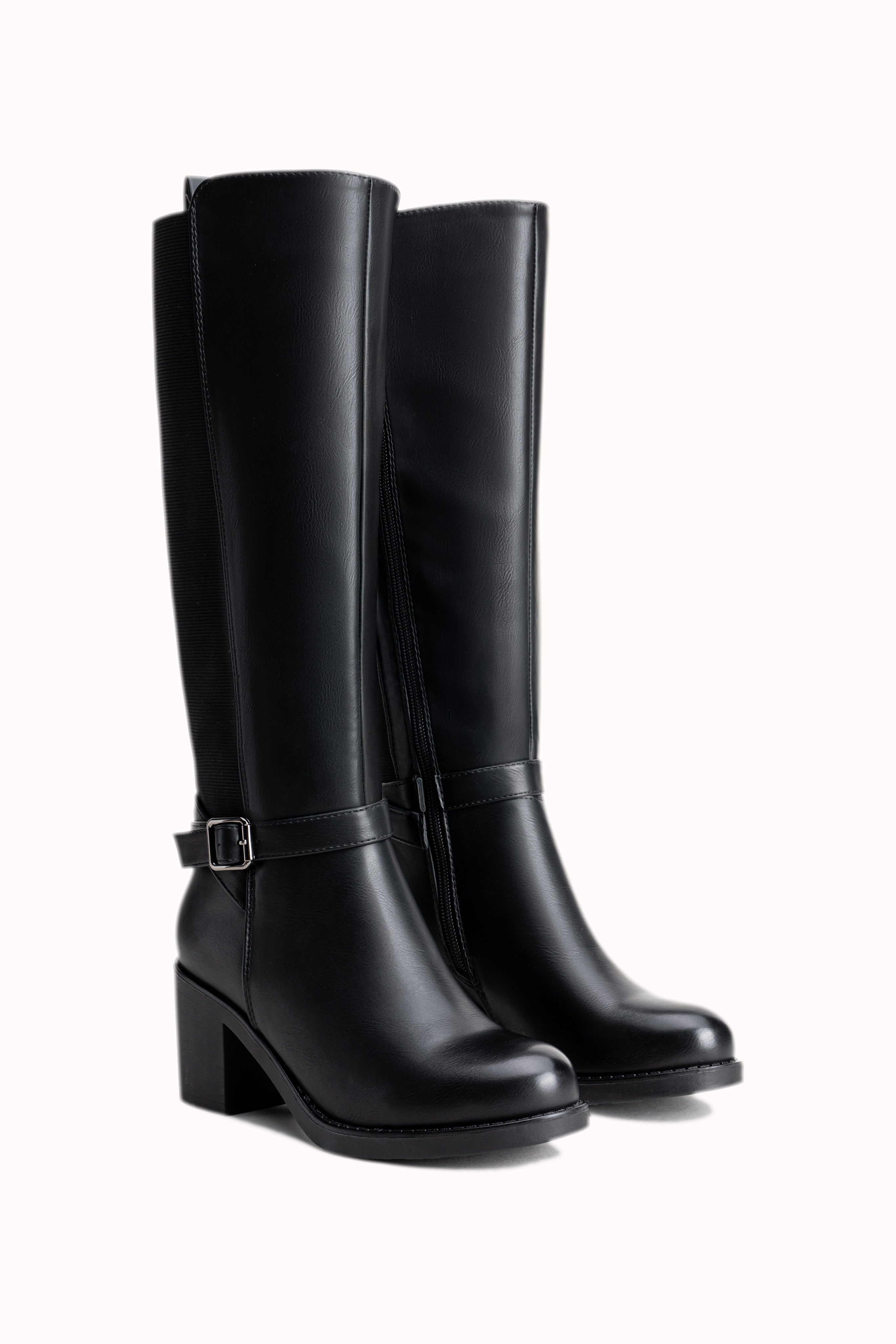 Bottes hautes talons carrés à boucles