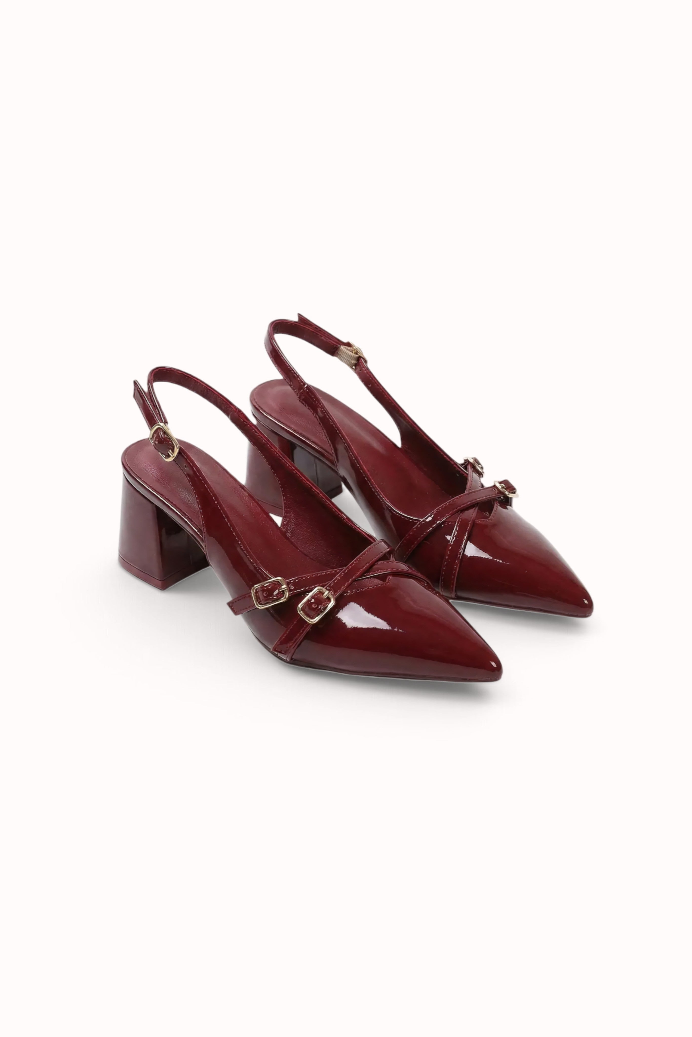 Escarpins Slingback vernis talons blocs à brides
