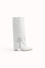 Bottes hautes talons carrés bouts pointus à rabats et boucles