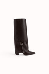 Bottes hautes talons carrés bouts pointus à rabats et boucles
