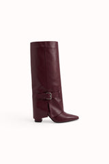 Bottes hautes talons carrés bouts pointus à rabats et boucles