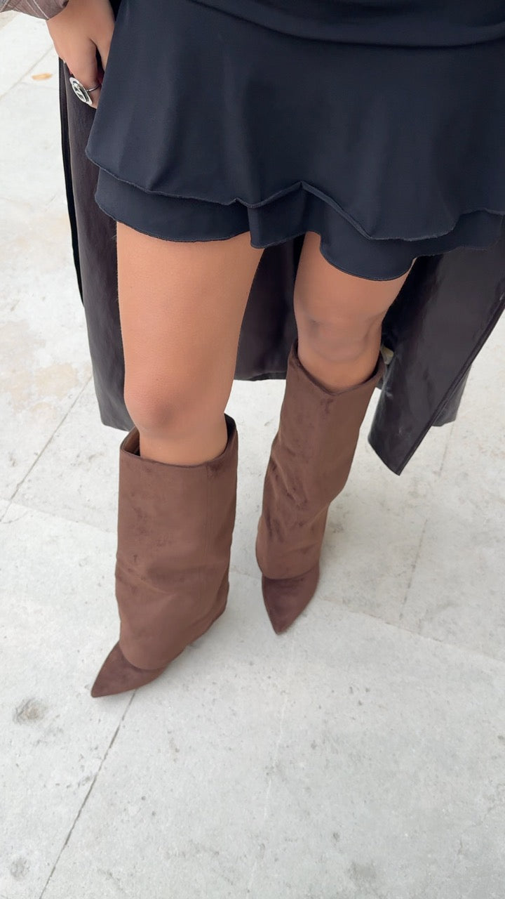 BOTTES HAUTES REVERS À TALON FIN EN SUÉDINE