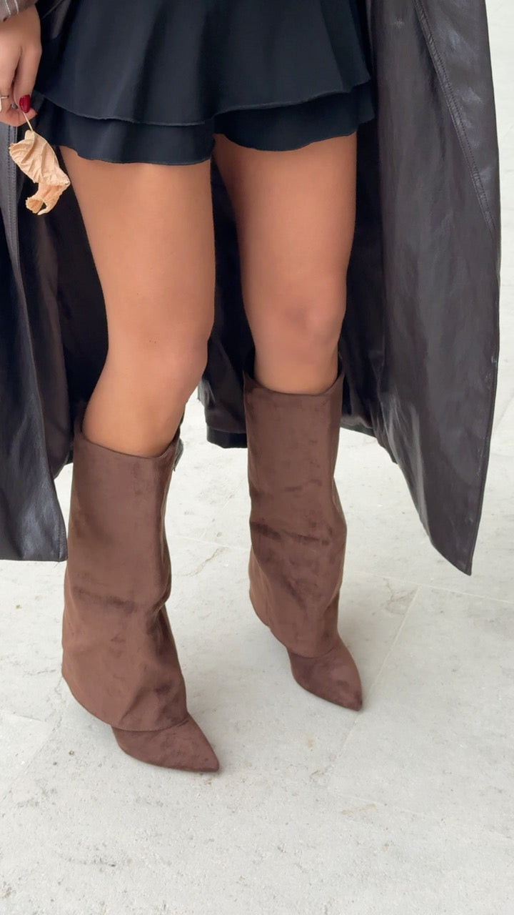 BOTTES HAUTES REVERS À TALON FIN EN SUÉDINE