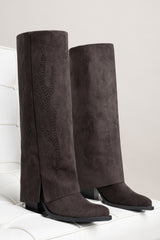 Bottes hautes en daim suédine à strass