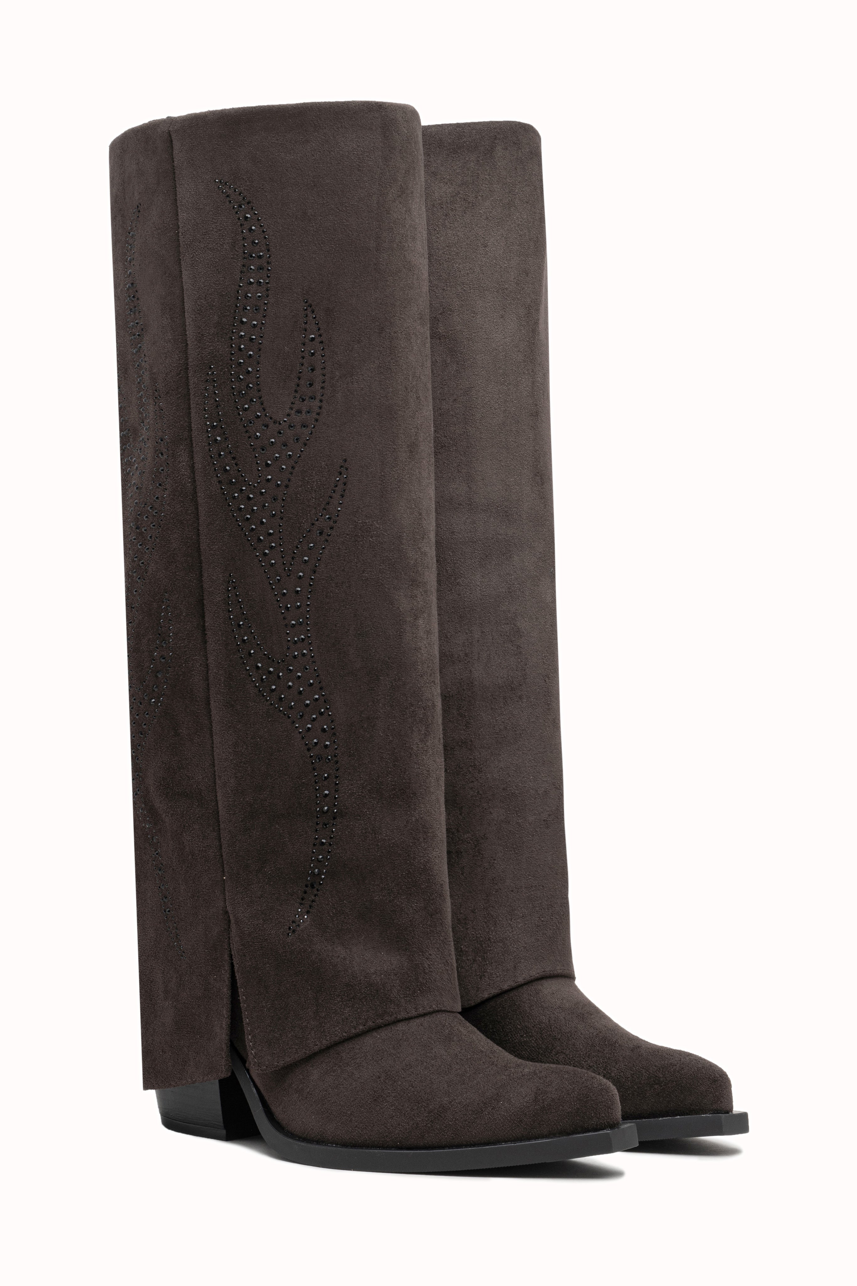 Bottes hautes en daim suédine à strass