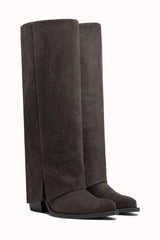 Bottes hautes en daim suédine à strass