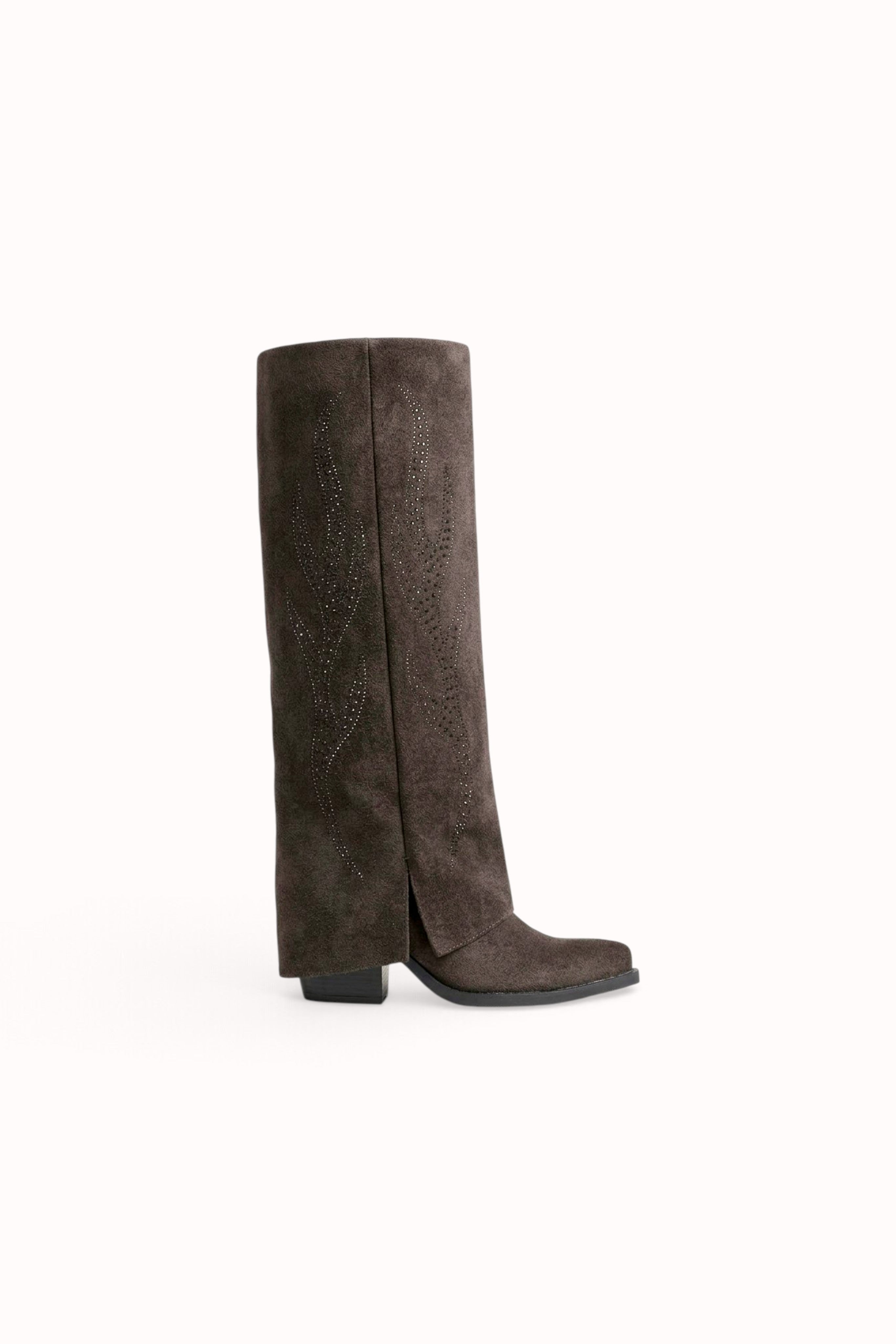 Bottes hautes en daim suédine à strass