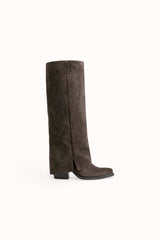 Bottes hautes en daim suédine à strass