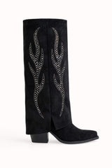 Bottes hautes en daim suédine à strass