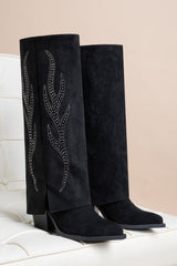 Bottes hautes en daim suédine à strass