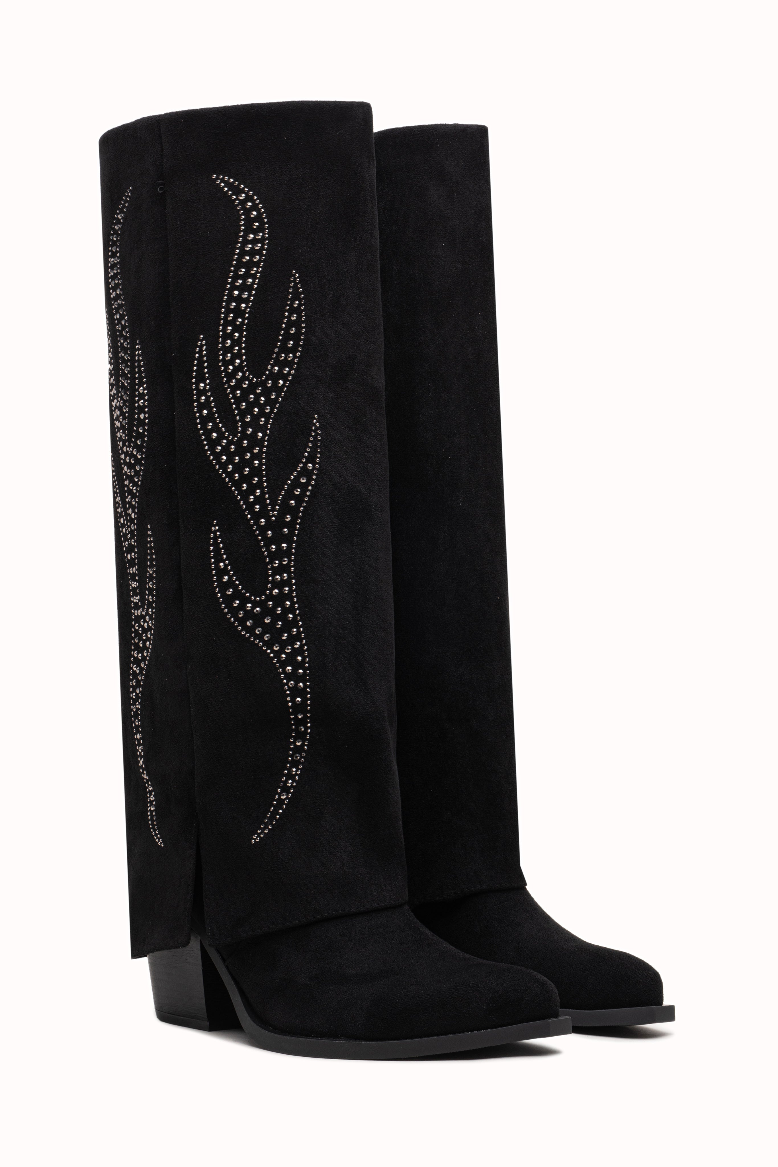 Bottes hautes en daim suédine à strass