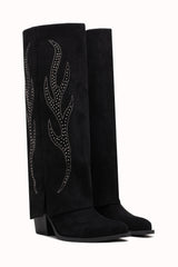 Bottes hautes en daim suédine à strass