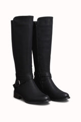 Bottes cavalières hautes à brides croisées et boucles