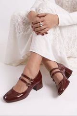 Babies vernis talons carrés blocs à doubles brides