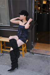 Bottes hautes plissées slouchy à talon kitten heel et bout pointu