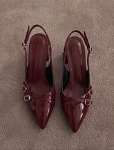 Escarpins Slingback vernis talons blocs à brides