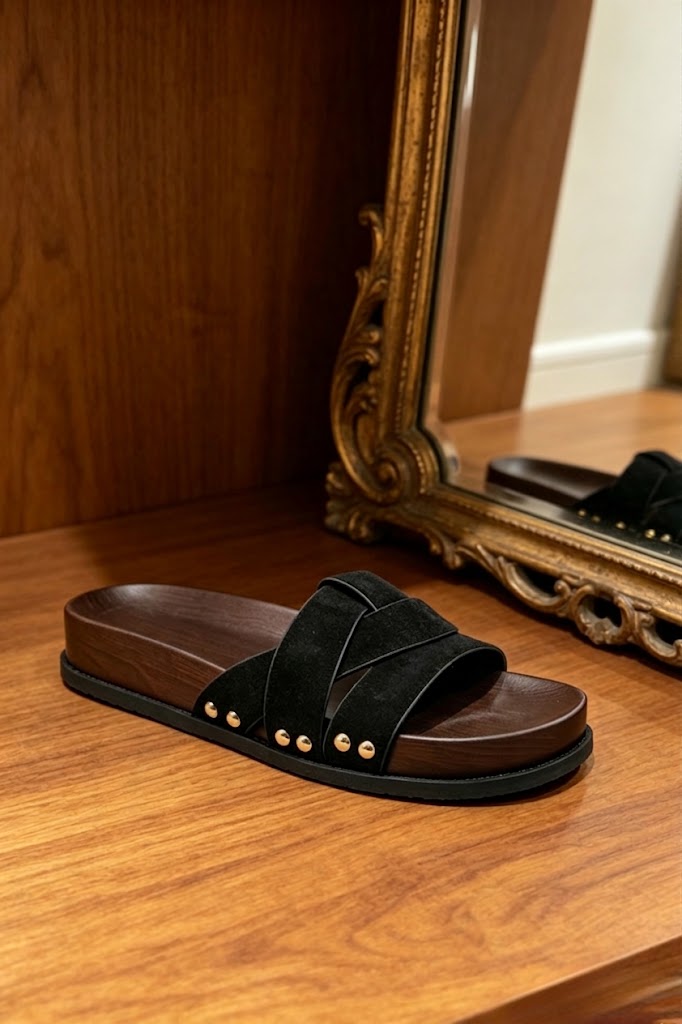 Mules plates à brides croisées et détails cloutés