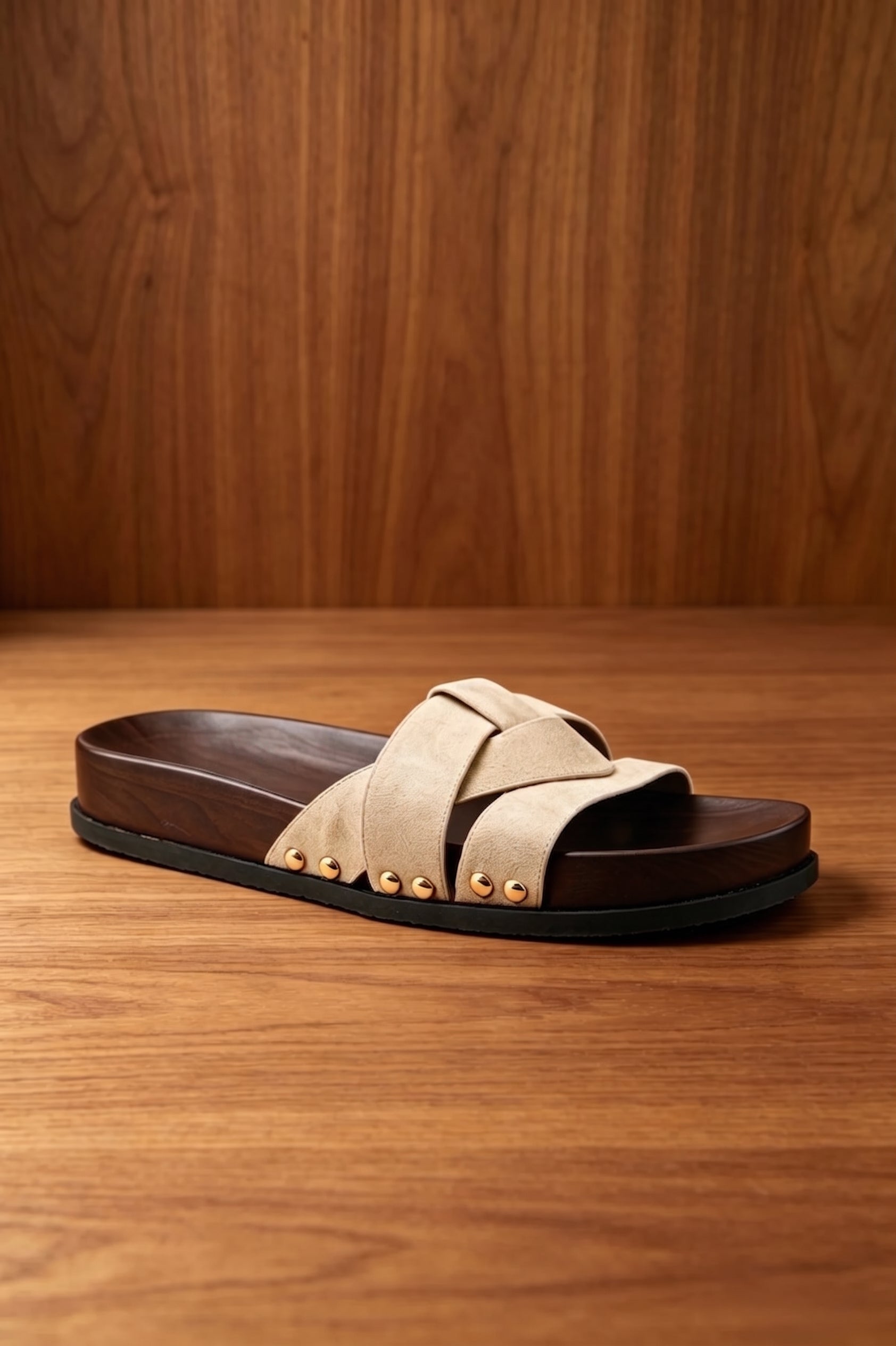 Mules plates à brides croisées et détails cloutés