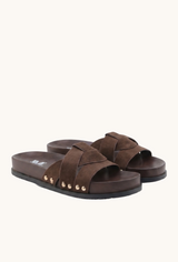Mules Plates à Brides Croisées et Détails Cloutés - Marron